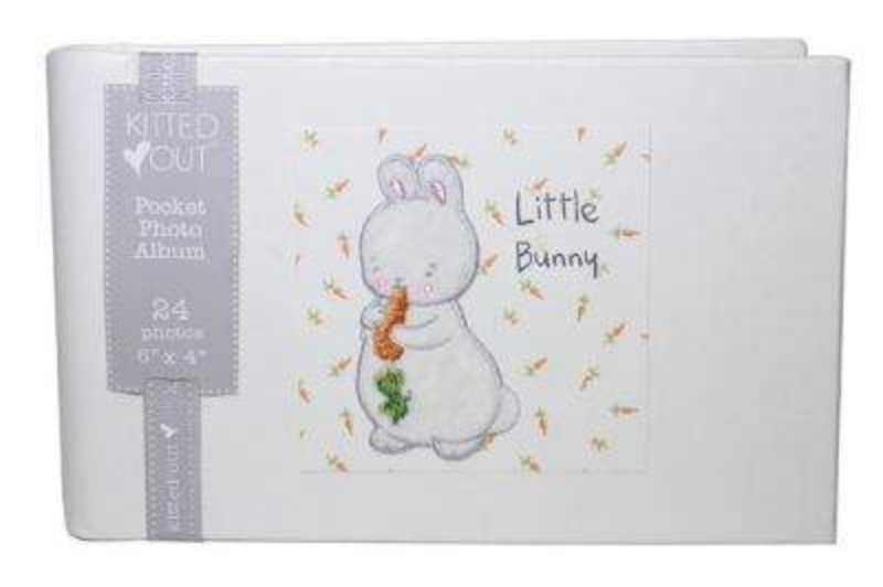 Bud Bunny Rabbit Pocket Photo Album by Deva Designs Bud Bunny Rabbit Pocket Photo Album by Deva Designs. Part of the Bunnies by the Bay Range distributed by Deva Designs. Beautiful Baby Gift. This Baby Photo album holds 24 x 6x4